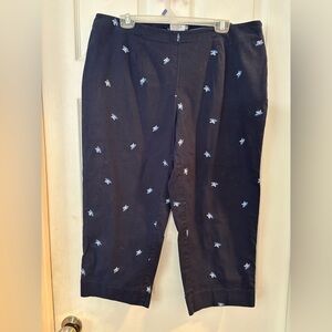 IZOD Woman Stretch Ankle‎ Pants 16W Navy Blue Embroidered Cotto